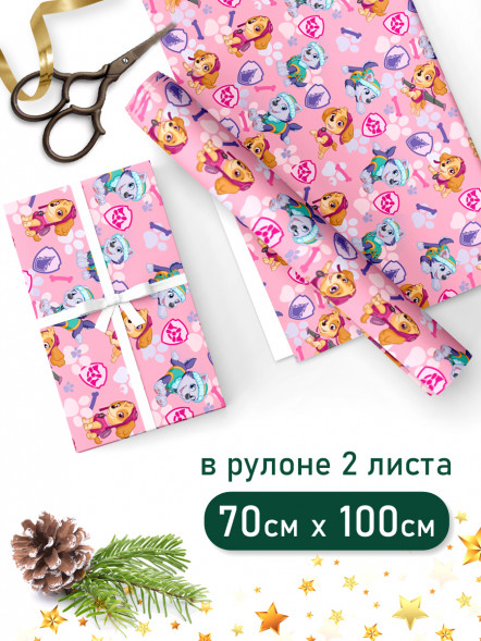 Щенячий патруль. Упаковочная бумага-4, 700*1000 мм, 2 шт в рулоне оптом