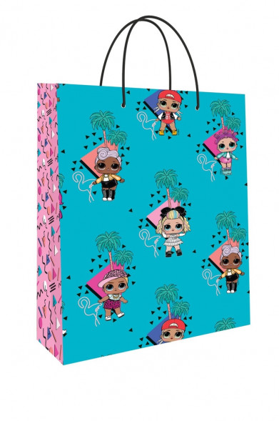 LOL. Пакет подарочный большой (бирюзовый с паттерном), 335*406*155 мм оптом