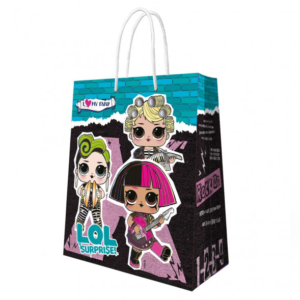 LOL. Пакет подарочный большой (черный с бирюзовым), 335*406*155 мм оптом