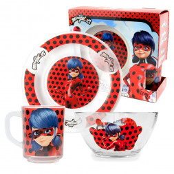 Набор Леди Баг и Супер Кот Дизайн 1, (3 предмета, подарочная упаковка), стекло