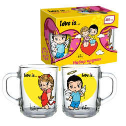 Набор кружек Love is... Оранж (две кружки в комплекте), 230 мл, стекло