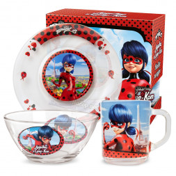 Набор Леди Баг и Супер Кот Париж, (3 предмета, подарочная упаковка), стекло