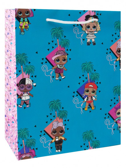 LOL. Пакет подарочный малый (бирюзовый с паттерном), 180*227*100 мм оптом