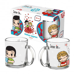 Набор кружек Love is... Разделить горячий напиток (две кружки в комплекте), 320 мл, стекло