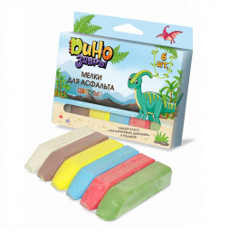 Набор 6 цветных мелков для асфальта Динозавры, 12,3 х 8,4 х 2,2 см