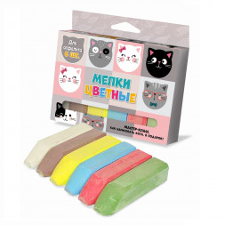 Набор 6 цветных мелков для асфальта Кошки с ушками, 12,3 х 8,4 х 2,2 см