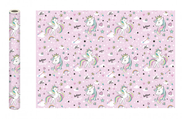 Упаковочная бумага Единорог, 700*1000 мм, 2 шт в рулоне оптом