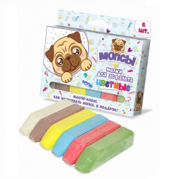 Набор 6 цветных мелков для асфальта Мопсы, 12,3 х 8,4 х 2,2 см