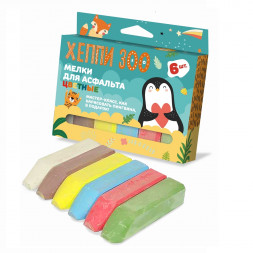 Набор 6 цветных мелков для асфальта Хеппи ЗОО, 12,3 х 8,4 х 2,2 см