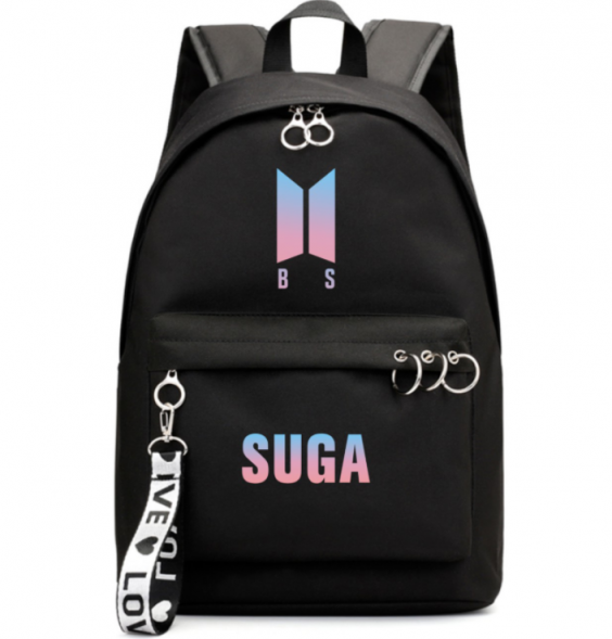 Черный рюкзак BTS c цветной надписью