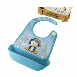 Детский нагрудник с пластиковым карманом пингвин