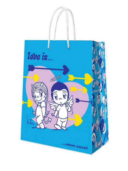 Love is. Пакет подарочный малый синий, 180*227*100 мм оптом