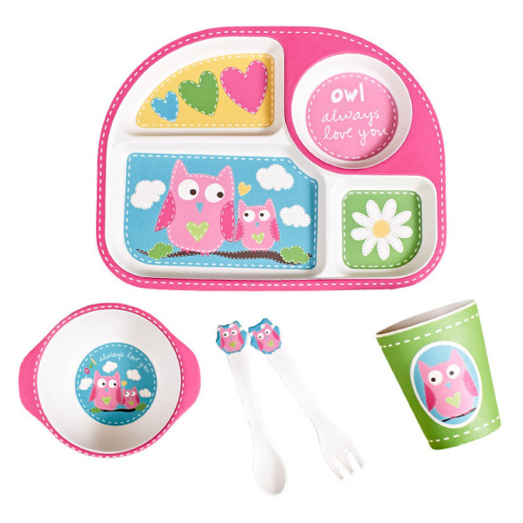 Набор детской посуды из бамбукового волокна Сова CoEco
