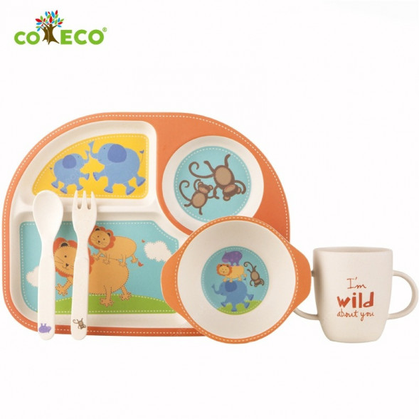Набор детской посуды из бамбукового волокна Дикие животные CoEco SR50493