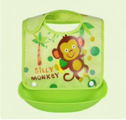 Детский нагрудник с пластиковым карманом обезьянка