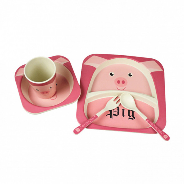 Набор детской посуды из бамбукового волокна Свинка Bosiyuan