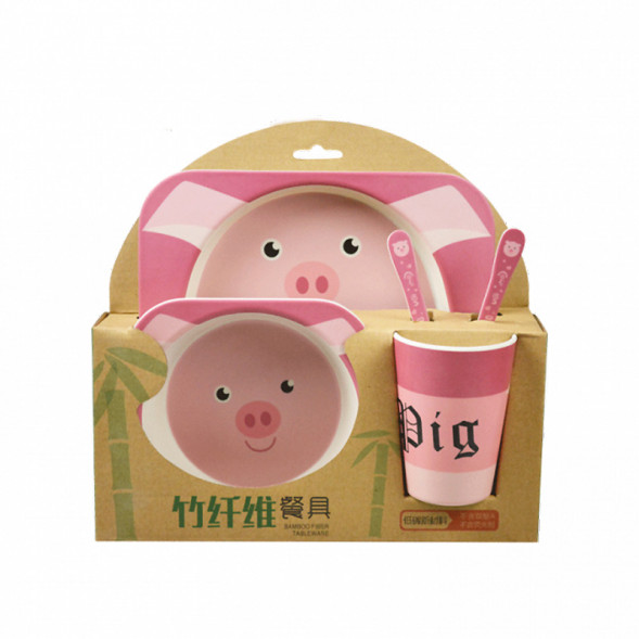 Набор детской посуды из бамбукового волокна Свинка Bosiyuan