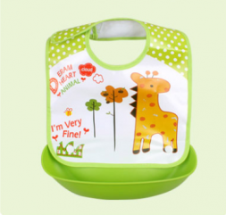 Детский нагрудник с пластиковым карманом жираф
