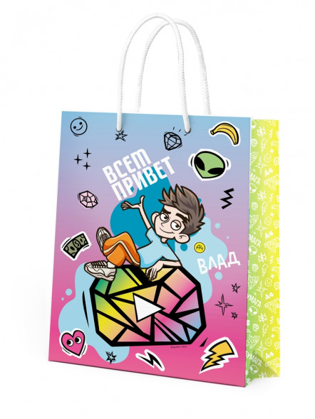 Влад А4. Пакет подарочный большой голубой с розовым 250*350*100 мм оптом