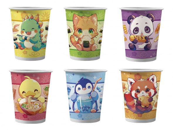 Набор бумажных стаканов Азиатская еда (6 дизайнов ассорти), 6 шт*250 мл оптом