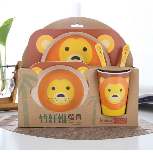 Набор детской посуды из бамбукового волокна Львёнок Bosiyuan