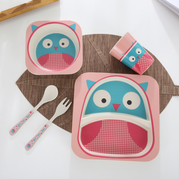 Набор детской посуды из бамбукового волокна Совенок Bosiyuan