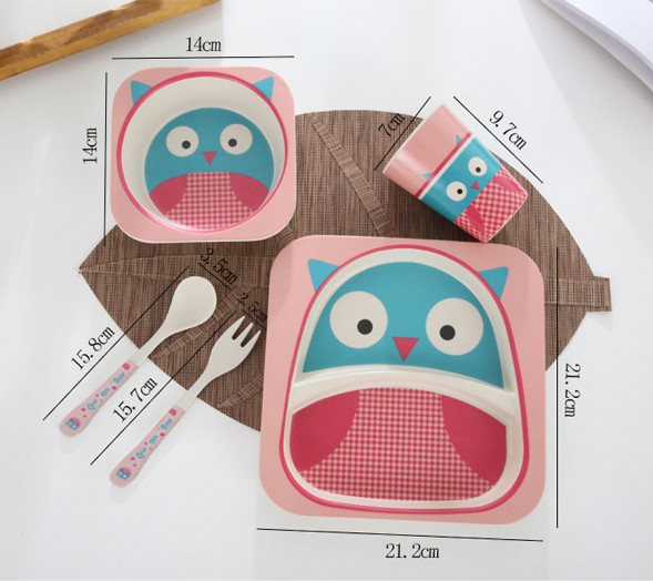 Набор детской посуды из бамбукового волокна Совенок Bosiyuan