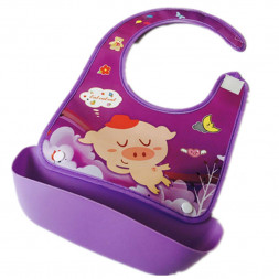 Детский нагрудник с пластиковым карманом спящая свинка