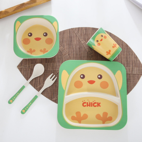 Набор детской посуды из бамбукового волокна Цыпленок Bosiyuan