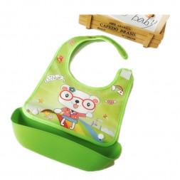 Детский нагрудник с пластиковым карманом мишка в очках