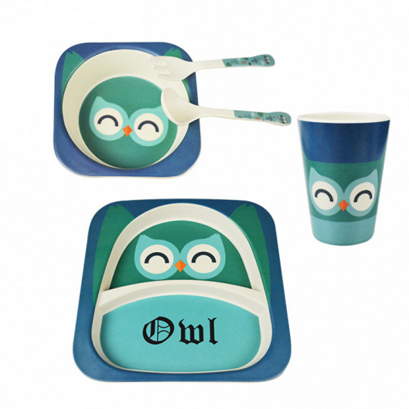 Набор детской посуды из бамбукового волокна Филин Bosiyuan