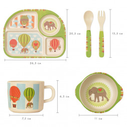 Набор детской посуды из бамбукового волокна Слон воздухоплаватель