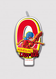 Леди Баг и Супер-Кот. Парафиновая свеча в торт (цифра 0 с героем), в блистере