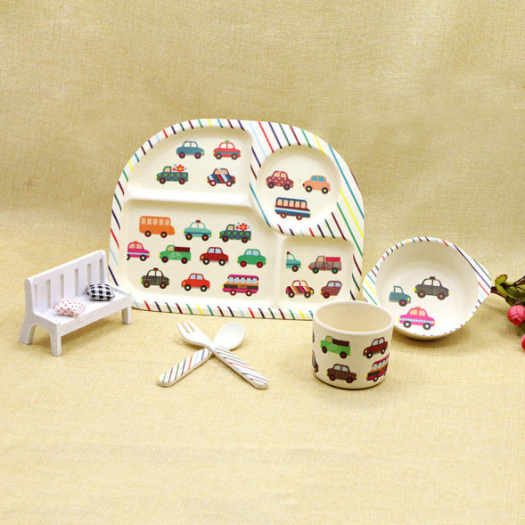 Набор детской посуды из бамбукового волокна Машинки