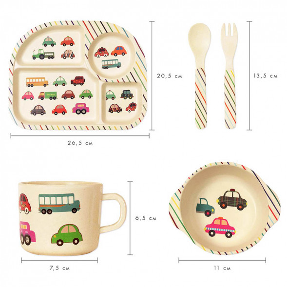 Набор детской посуды из бамбукового волокна Машинки
