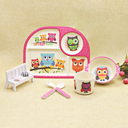 Набор детской посуды из бамбукового волокна Совиная семейка