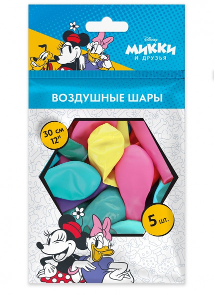 Воздушные шарики «Минни Маус» 30 см, 5 шт. оптом