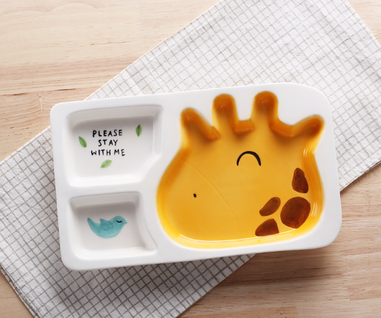 Детская керамическая посуда разделительная тарелка с жирафом