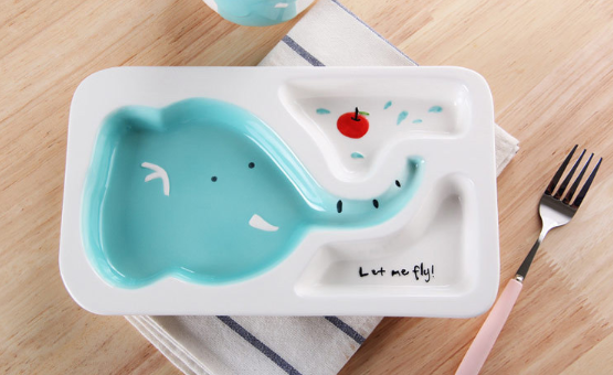 Детская керамическая посуда разделительная тарелка со слоником