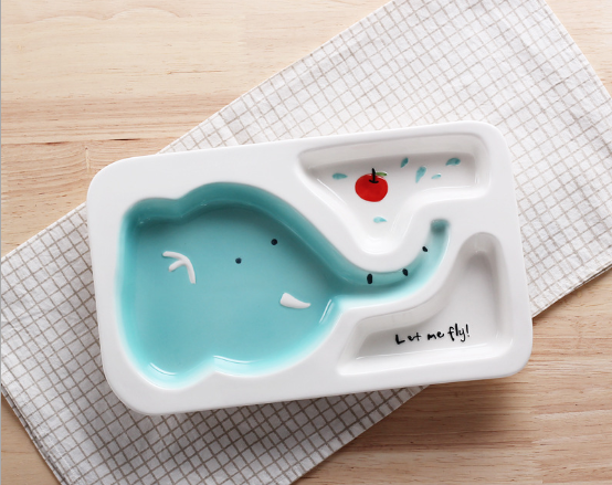 Детская керамическая посуда разделительная тарелка со слоником