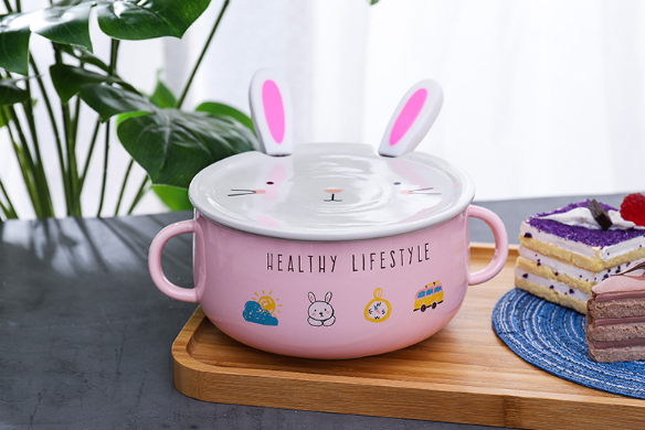 Детская керамическая посуда кастрюля с зайчиком