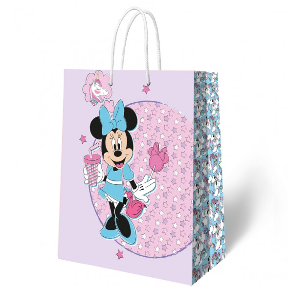 Minnie Mouse. Пакет подарочный большой (Минни с единорогом, нежно-сиреневый с паттерном), 330*455*100 мм оптом