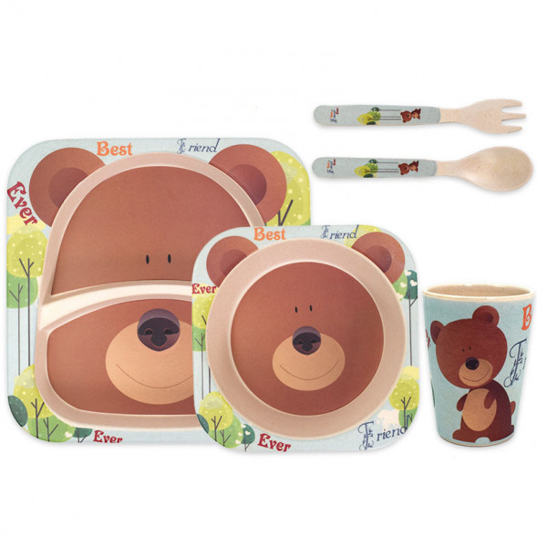 Набор детской посуды из бамбукового волокна Бурый мишка